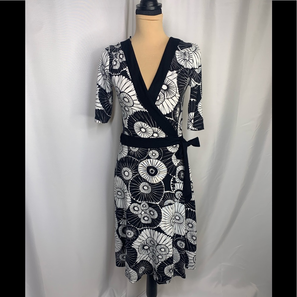 H&M Black and White Floral Wrap Dress